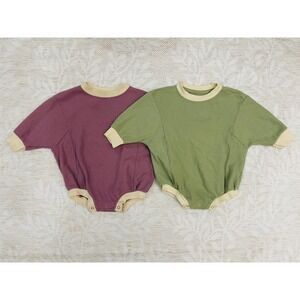 Cat & Jack Baby Waffle Knit Bodysuit Bundle 3-6M Purple Green Romper 2pk